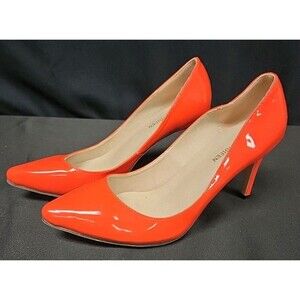 Loslandifen Neon Orange Patent Leather Pointed Toe Stiletto Heels Size 39 / 8.5